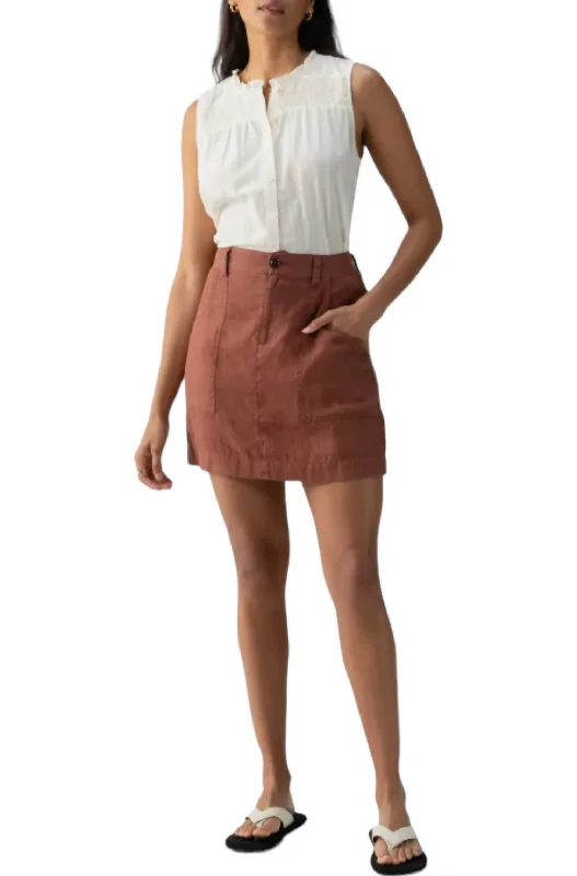 tiered beige skirts -Surplus Linen Skirt In Rich Clay