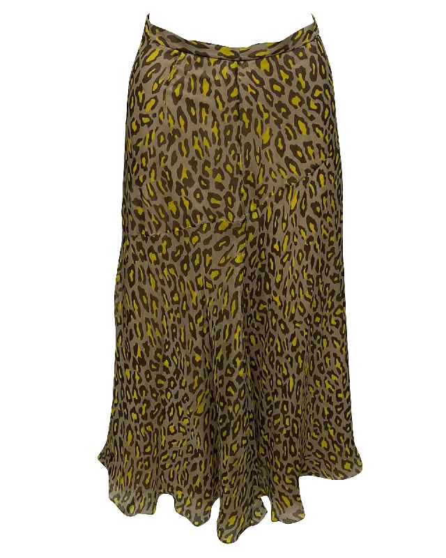 stylish green skirts -Theory Leopard Midi Skirt in Multicolor Silk