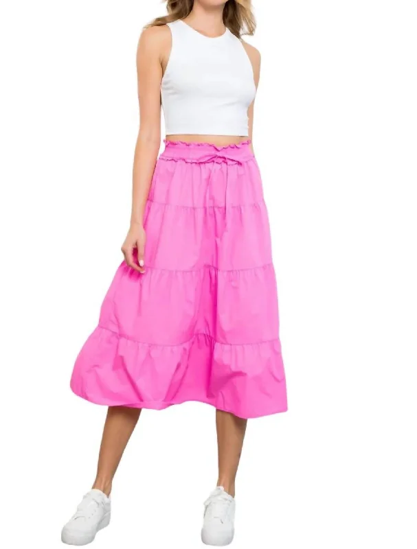 casual beige skirts -Tiered Midi Skirt In Flamingo