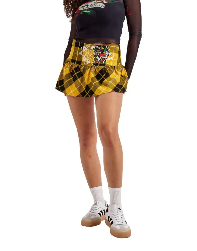 school white skirts -True Eagle Plaid Flare Mini Skirt In Yellow