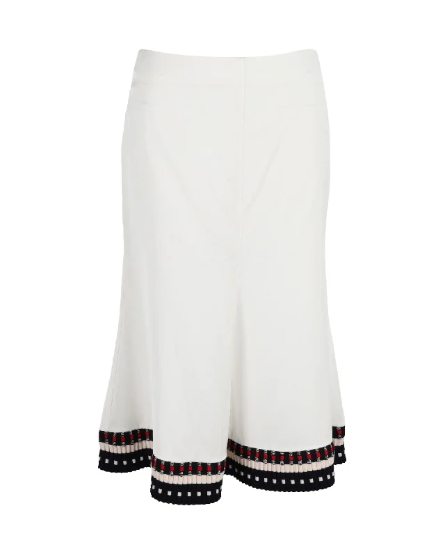 girls’ teal skirts -Victoria Beckham Stripe Rib Knit Hem Skirt in White Satin