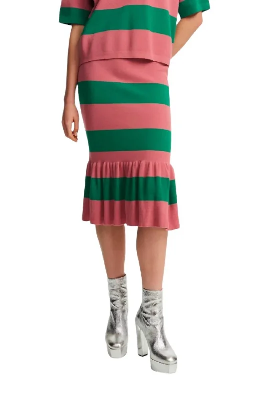 breathable green skirts -Vintage Knit Skirt In Pink And Green Striped