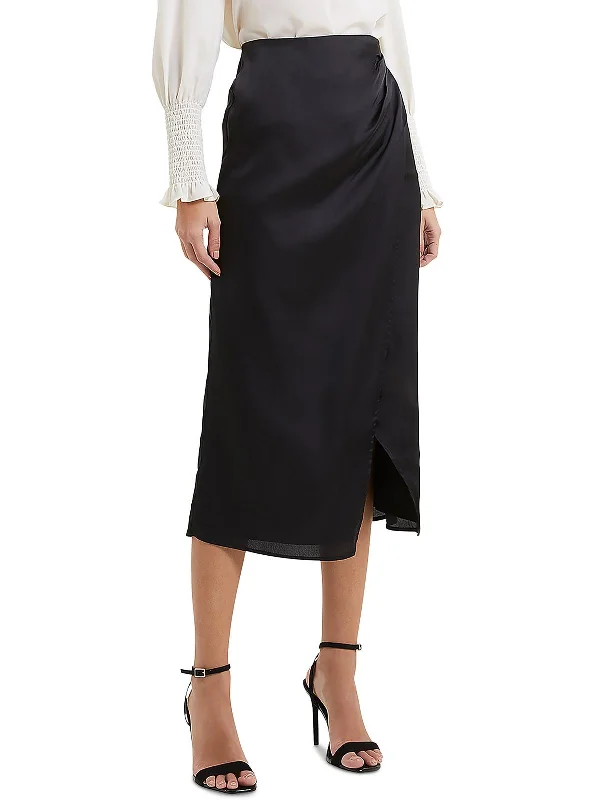 minimalist brown skirts -Womens Satin Long Wrap Skirt