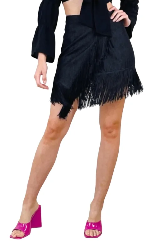 flared purple skirts -Wrap Me In Fringe Skirt In Black