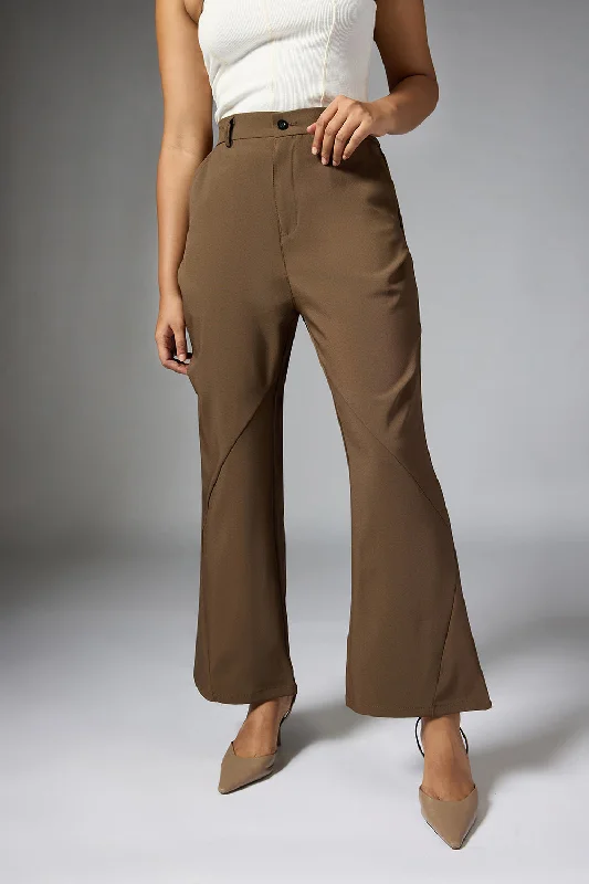 team maroon pants -Taupe Panelled Bootcut Korean Pant