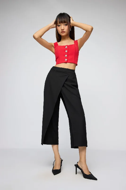 ripped blue pants -Noir Wrap Up Cropped Korean Pants