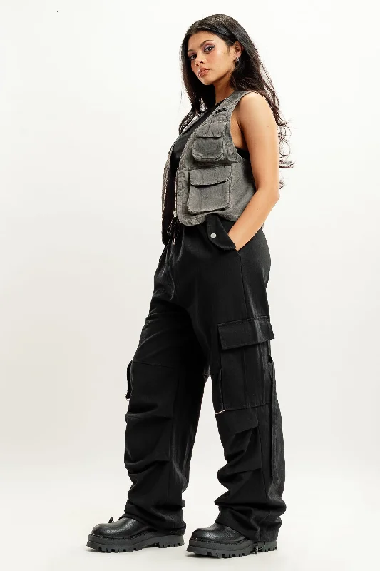 corduroy grey pants -Black Street Style Cargo Pant