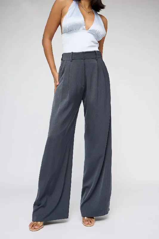 wide-leg blue pants -Boeing Grey Adjustable Korean Pants