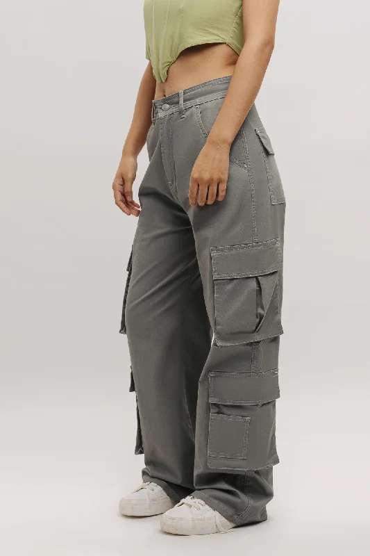 stretch brown pants -Cloud Dark Grey Cargo Pants