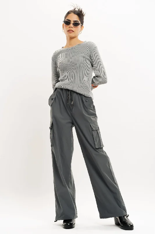 urban green pants -Dark Grey Wide Leg Cargo Trouser