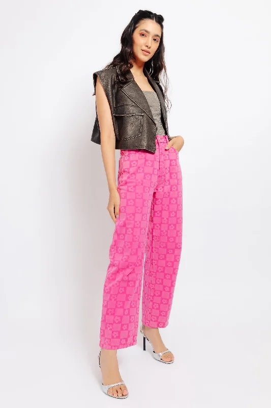 high-waisted purple pants -Fuchsia Pink 3D Denim Pants