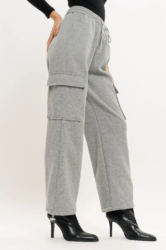 business grey pants -Grey Wide Leg Cargo Trouser