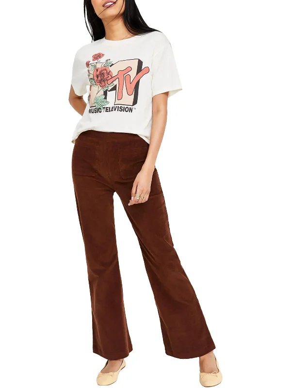 team brown pants -Juniors Womens High Rise Ribbed Wide Leg Pants