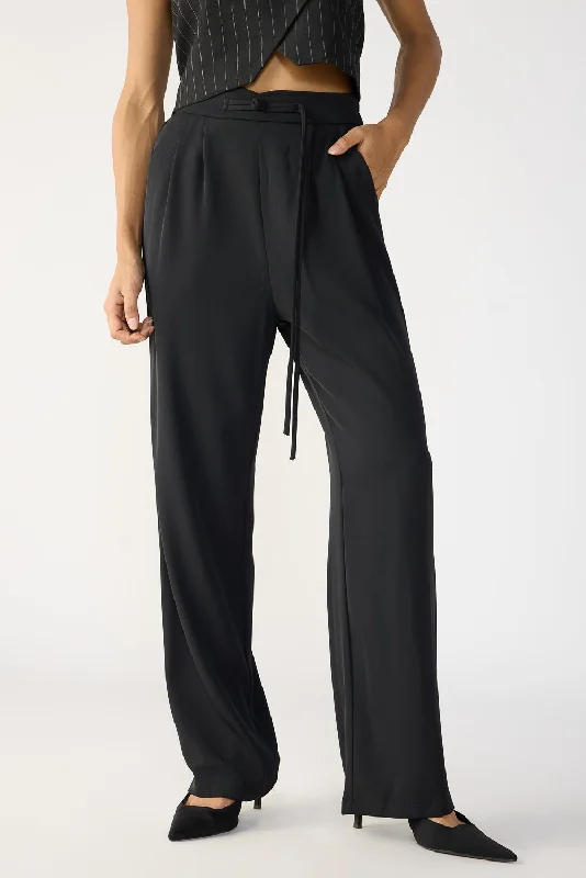 tailored maroon pants -Caviar Black Knotted Waist Korean Pants