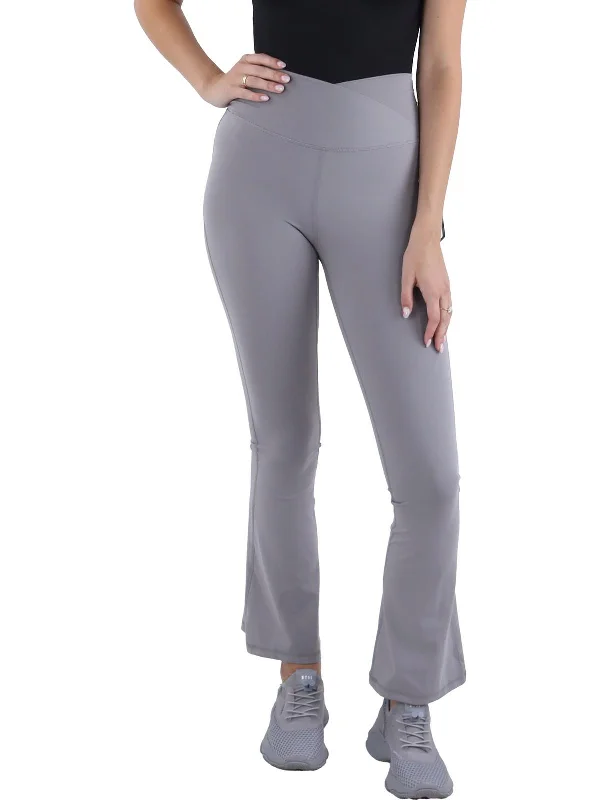 blue trendy pants -Madison Womens High Rise Crossover Flared Pants