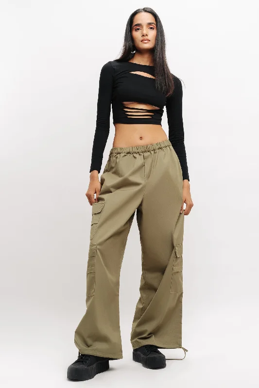 business brown pants -Olive Baggy Pants