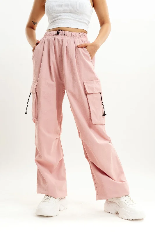 corduroy teal pants -Pink Drawstring Cargo Pant