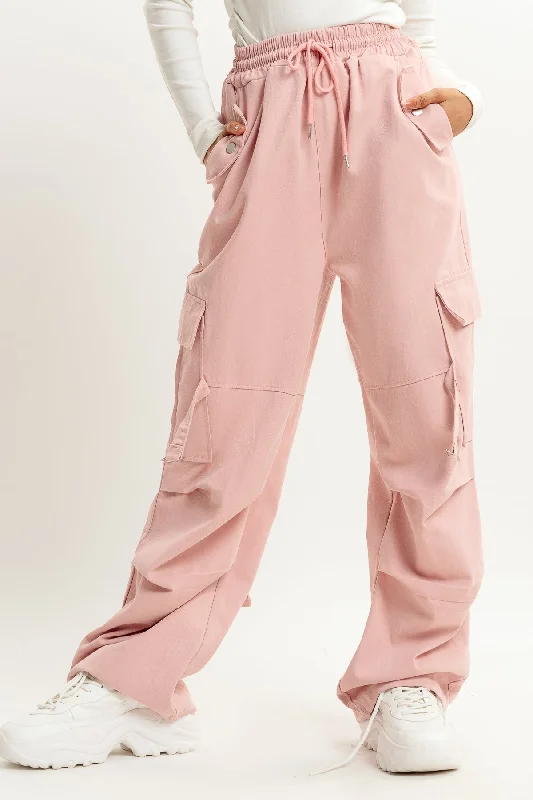 straight-cut teal pants -Pink Street Style Cargo Pant