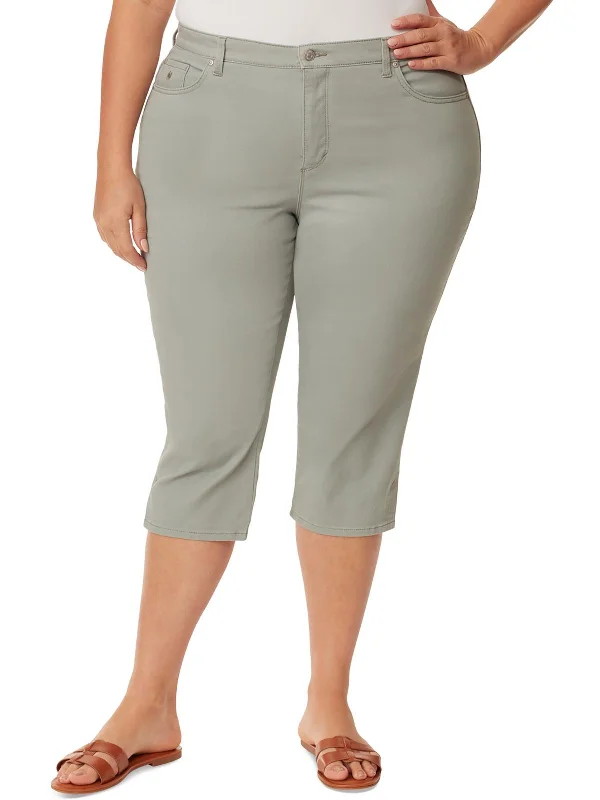 khaki grey pants -Plus Amanda Womens Denim Classic Rise Capri Jeans