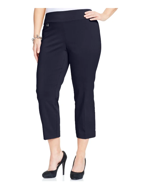 vintage black pants -Plus Womens Classic Fit Tummy Control Capri Pants