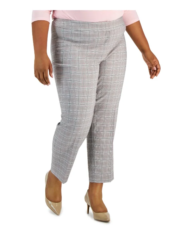 blue stretch pants -Plus Womens Plaid Flat Front Trouser Pants