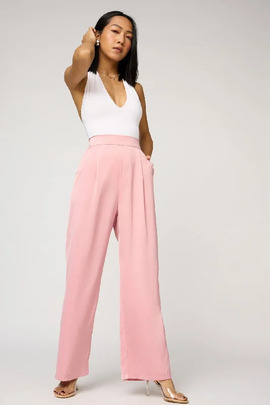 festival white pants -Pale Pink Satin Straight Korean Pants