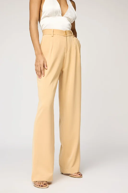 relaxed pink pants -Golden Glow Pleated Straight Korean Pants