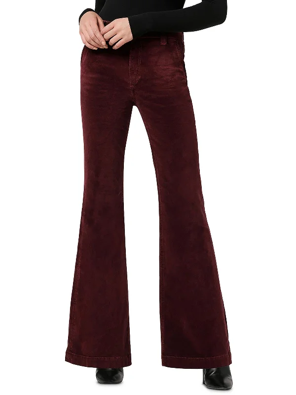 travel red pants -The Molly Womens Trouser Velvet Flared Pants