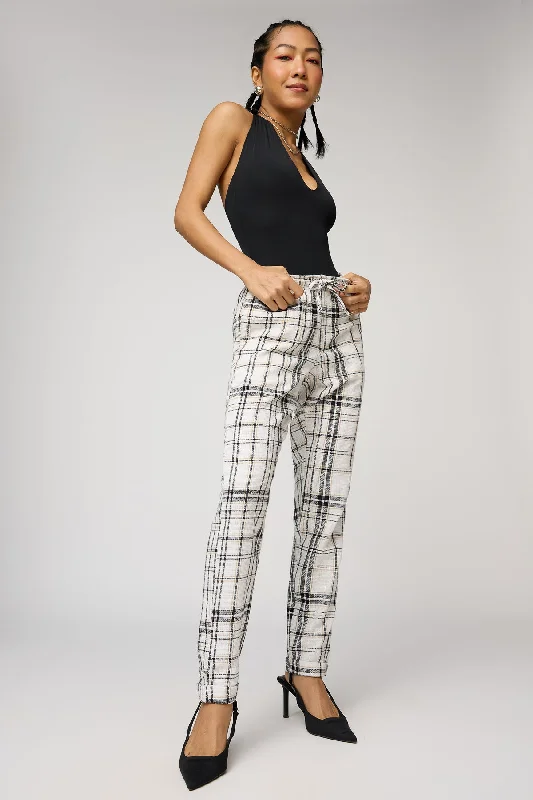 bold pink pants -Grid Glam White and Black Checkered Pants