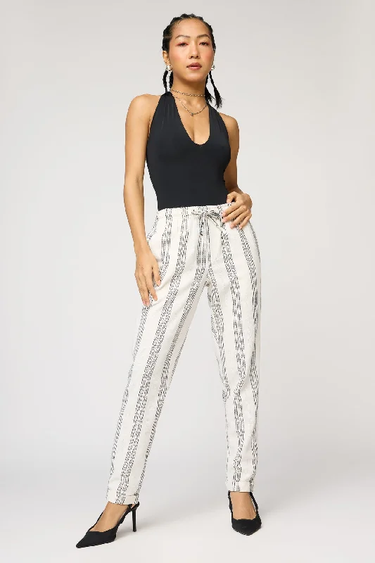 trendy purple pants -Classic White and Black Stripe Pants