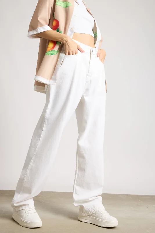 leather blue pants -White Straight Legged Pants