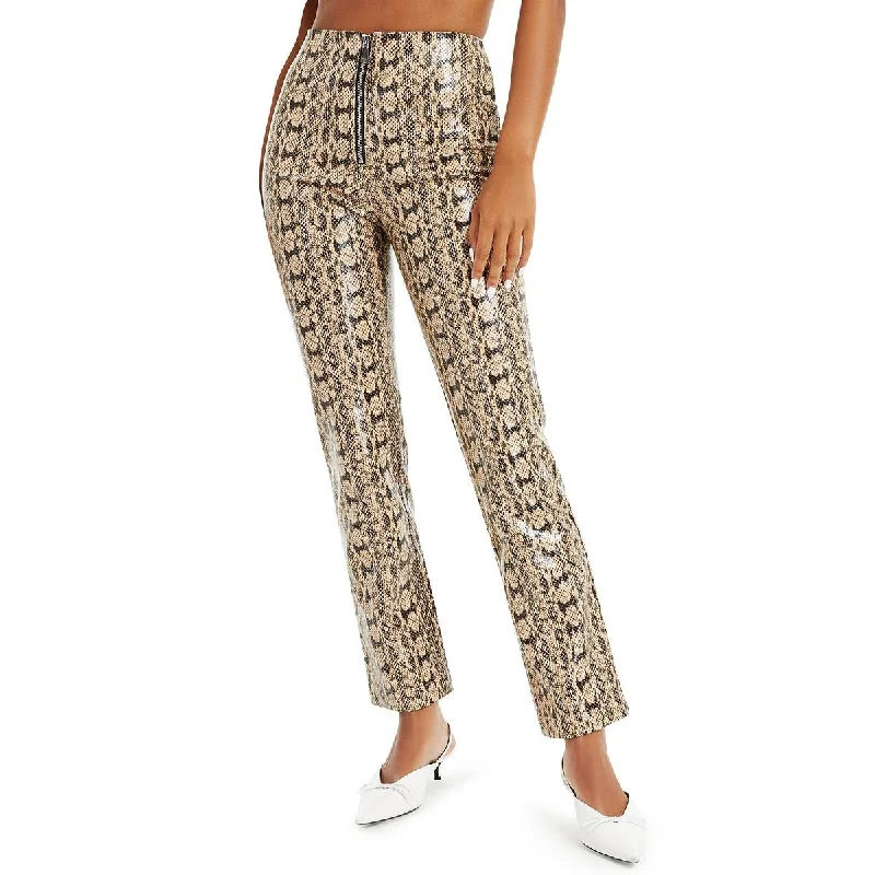 khaki green pants -Womens Animal Print Straight Leg Straight Leg Pants