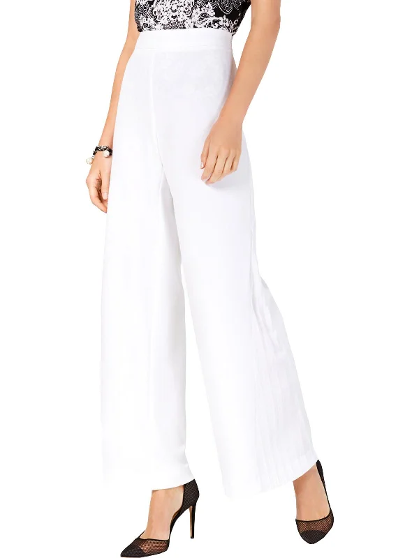 polyester black pants -Womens Belted Mid-Rise Wide Leg Pants