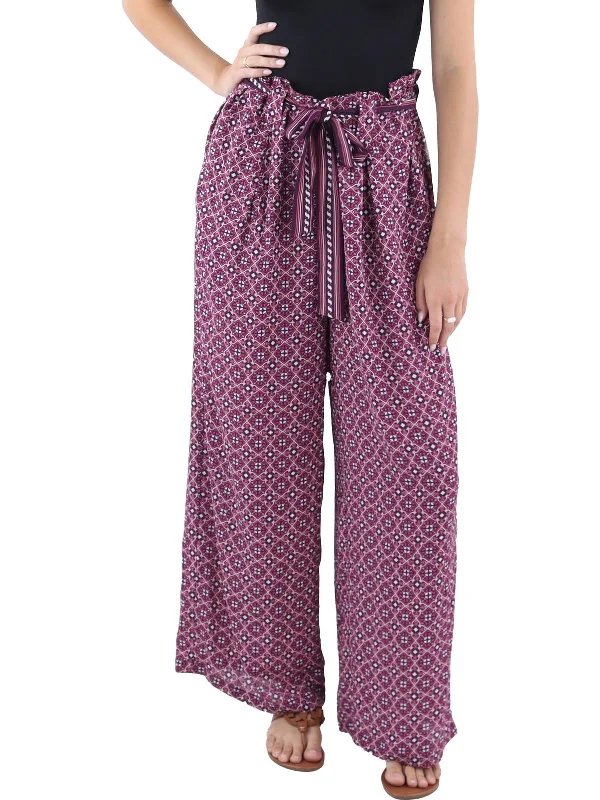 team brown pants -Womens Chiffon High Rise Wide Leg Pants