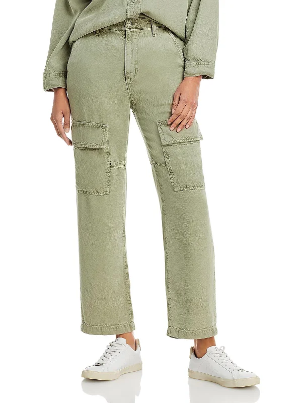 wide-leg yellow pants -Womens Deep Pocket Denim Cargo Pants