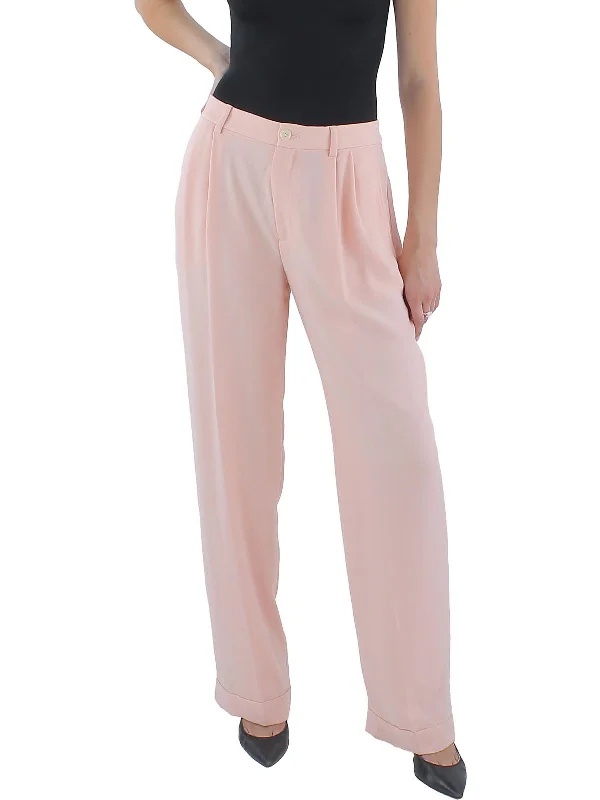 office pink pants -Womens High Rise Folded cuffs Straight Leg Pants