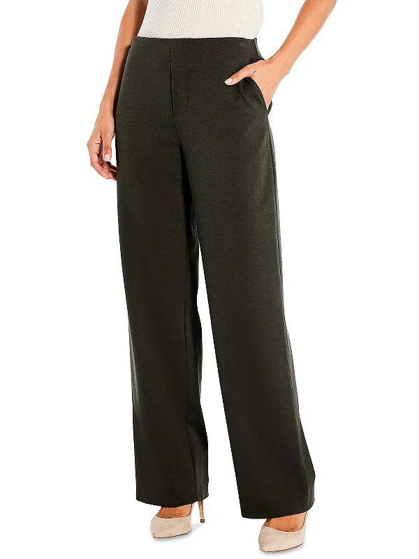 athletic green pants -Womens High Rise Solid Wide Leg Pants