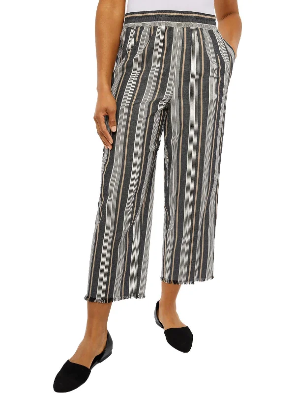 patterned beige pants -Womens Linen Blend Striped Ankle Pants