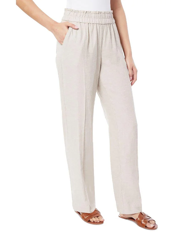 athletic white pants -Womens Linen High Rise Wide Leg Pants