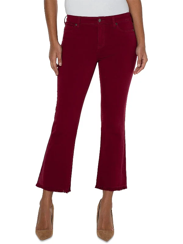 casual purple pants -Womens Mid Rise Cropped Flared Jeans