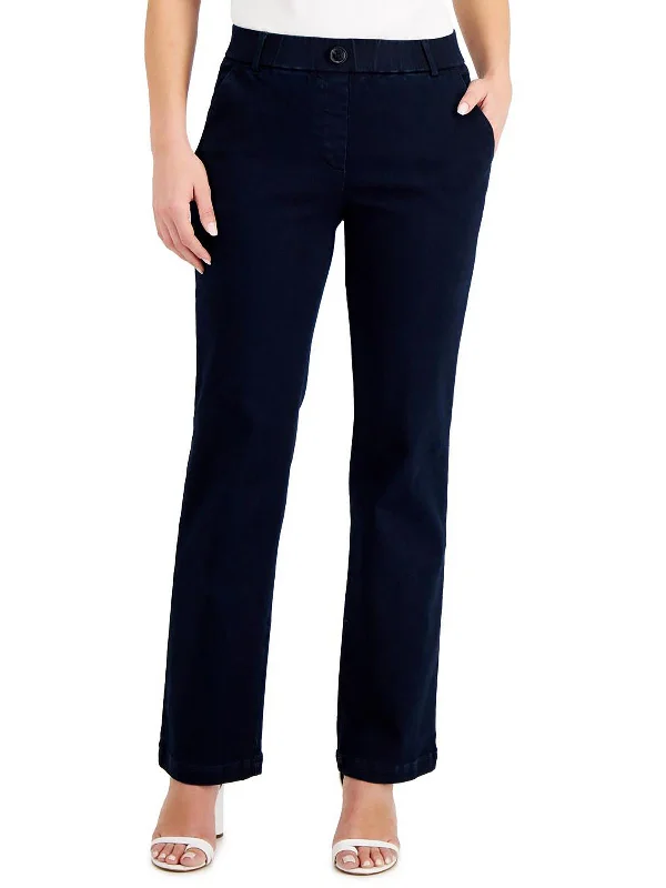 ripped indigo pants -Womens Mid-Rise Pull On Wide Leg Jeans