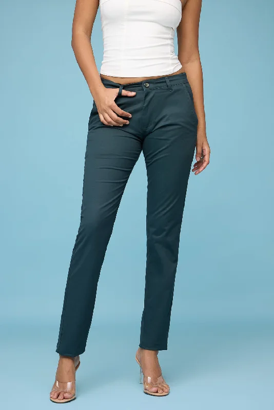 slim-fit grey pants -Women's Olive Green Stretchable Pants