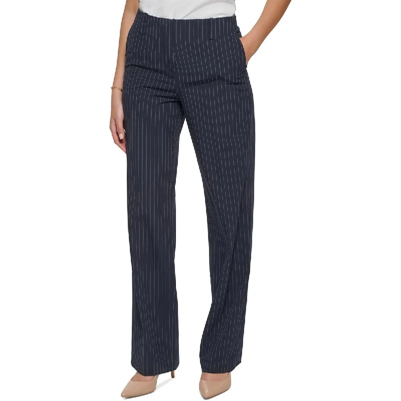 khaki indigo pants -Womens Pinstripe Knit Wide Leg Pants