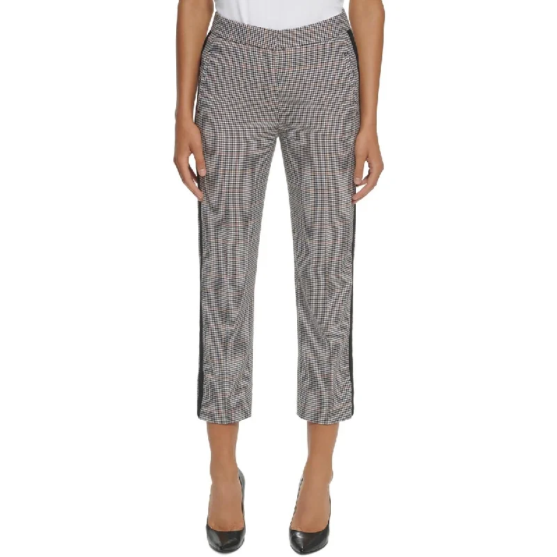 wide-leg grey pants -Womens Plaid Skinny Cropped Pants