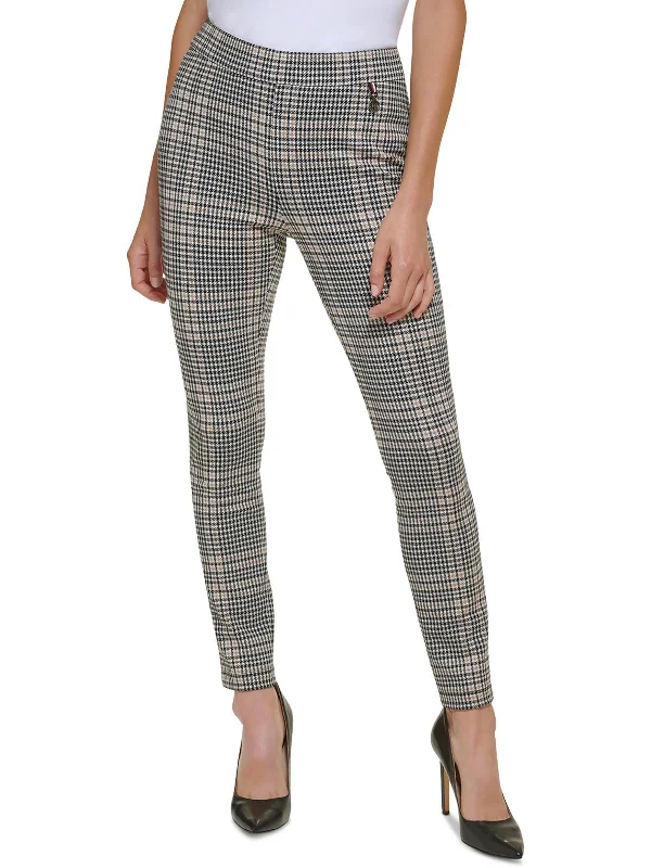 high-waisted orange pants -Womens Stretch Houndstooth Skinny Pants