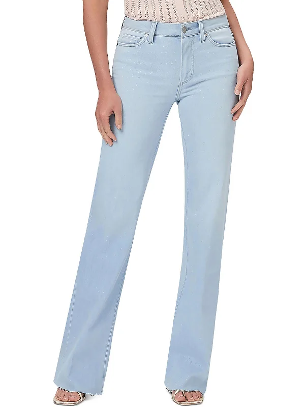 pleated indigo pants -Womens Stretch Wide Leg Ankle Jeans