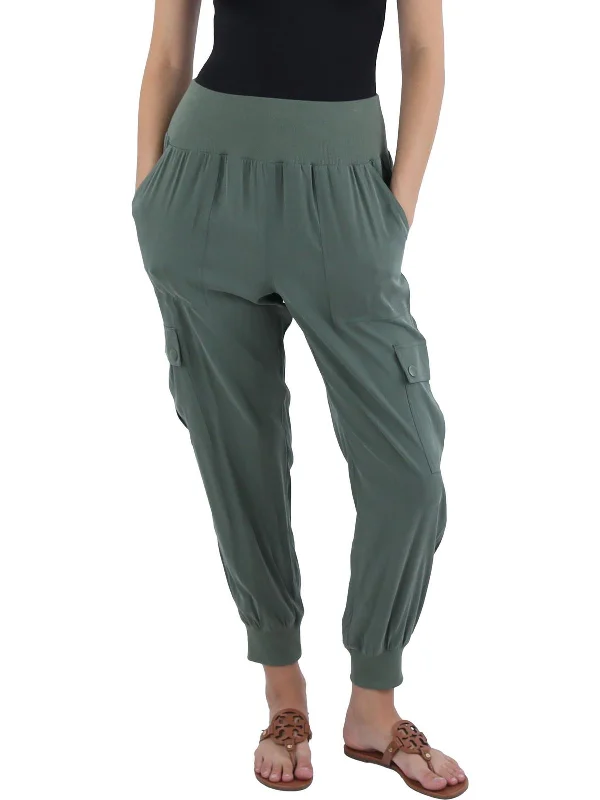 polyester teal pants -Yara Womens Cargo High Rise Jogger Pants